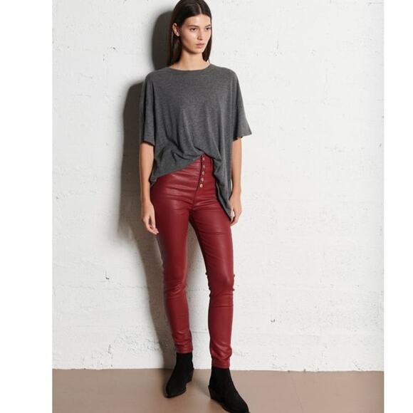 NWT The Kooples Red Leather-Effect Skinny Jeans Size 27 - Picture 2 of 8